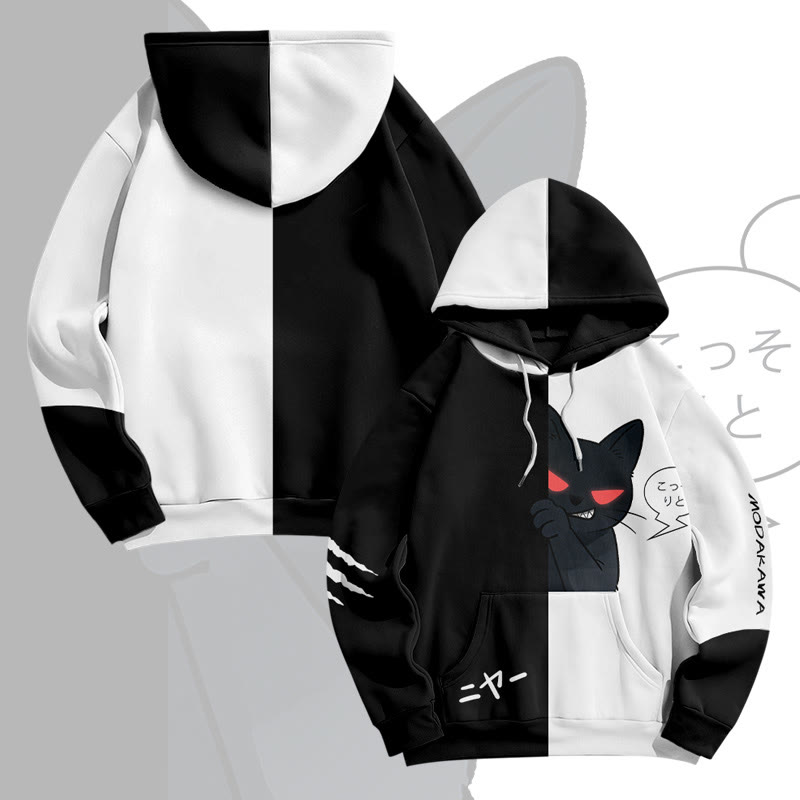 MODAKAWA Pullover-Hoodie mit Allover-Print einer schwarzen Katze - Black - 8XL - image 1