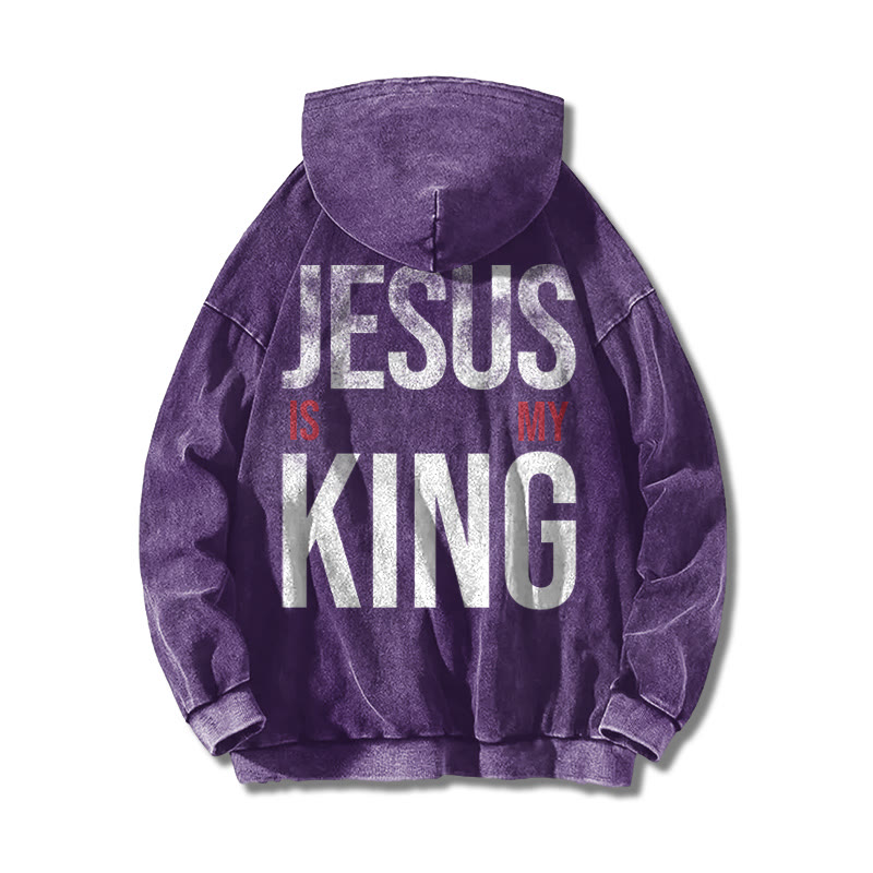 Jesus Is My King Distressed Printed Washed Hoodie  - Purple - US16-18(2XL) - image 3