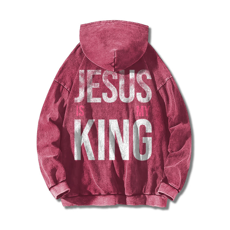 Jesus Is My King Distressed Printed Washed Hoodie  - Rose - US16-18(2XL) - image 5