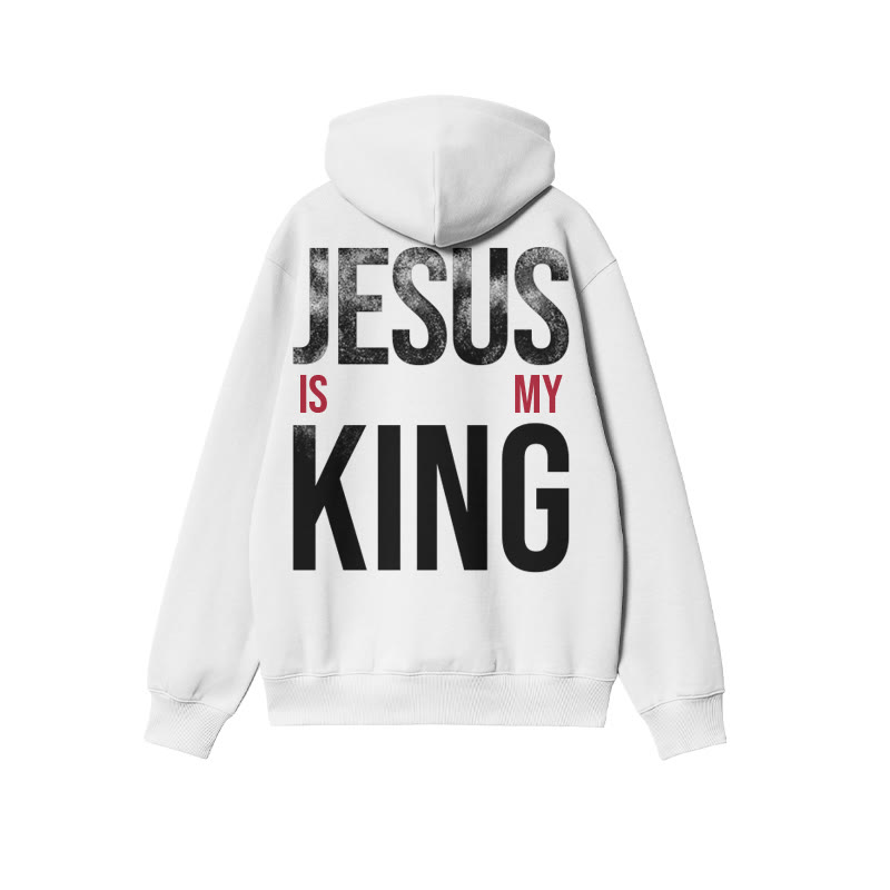 Jesus Is My King Distressed Print Hoodie - White - US16-18(2XL) - image 2