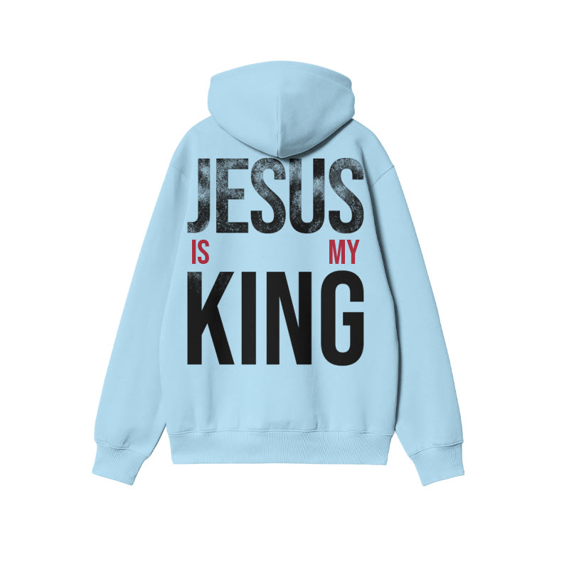 Jesus Is My King Distressed Print Hoodie - Blue - US16-18(2XL) - image 8