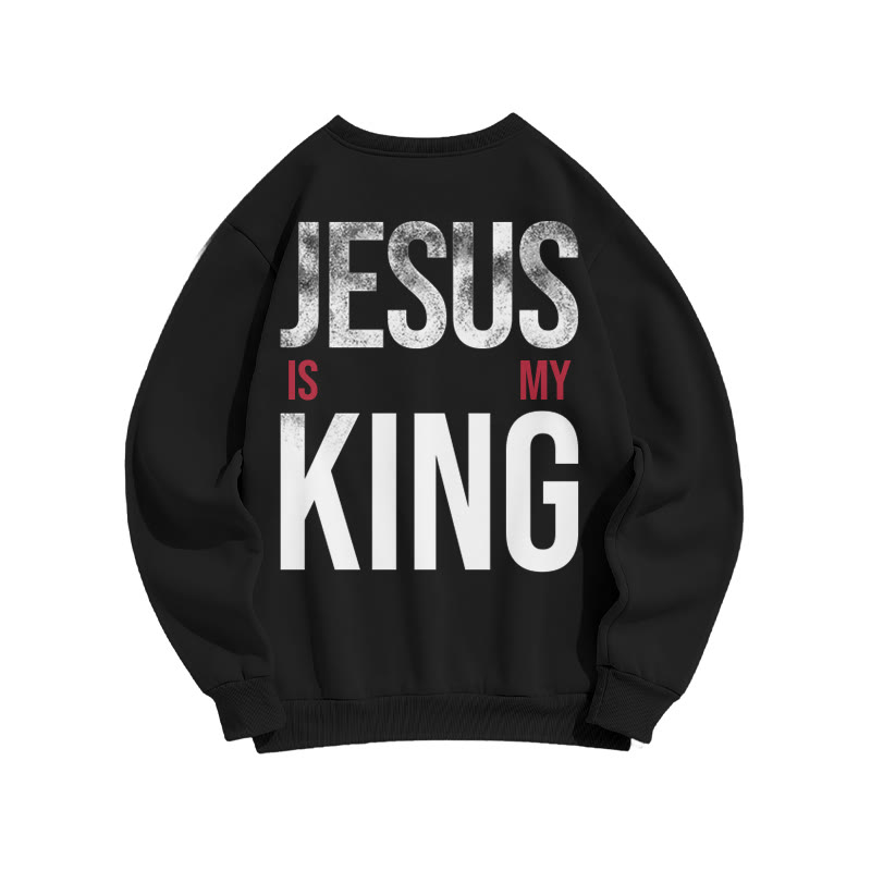 Jesus Is My King Distressed Print Sweatshirt - Black - US16-18(2XL) - image 1
