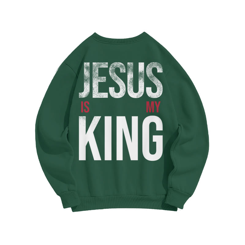 Jesus Is My King Distressed Print Sweatshirt - Dark Green - US16-18(2XL) - image 7