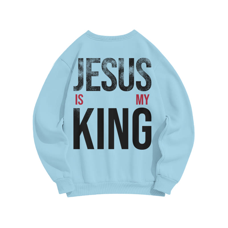 Jesus Is My King Distressed Print Sweatshirt - Blue - US16-18(2XL) - image 8