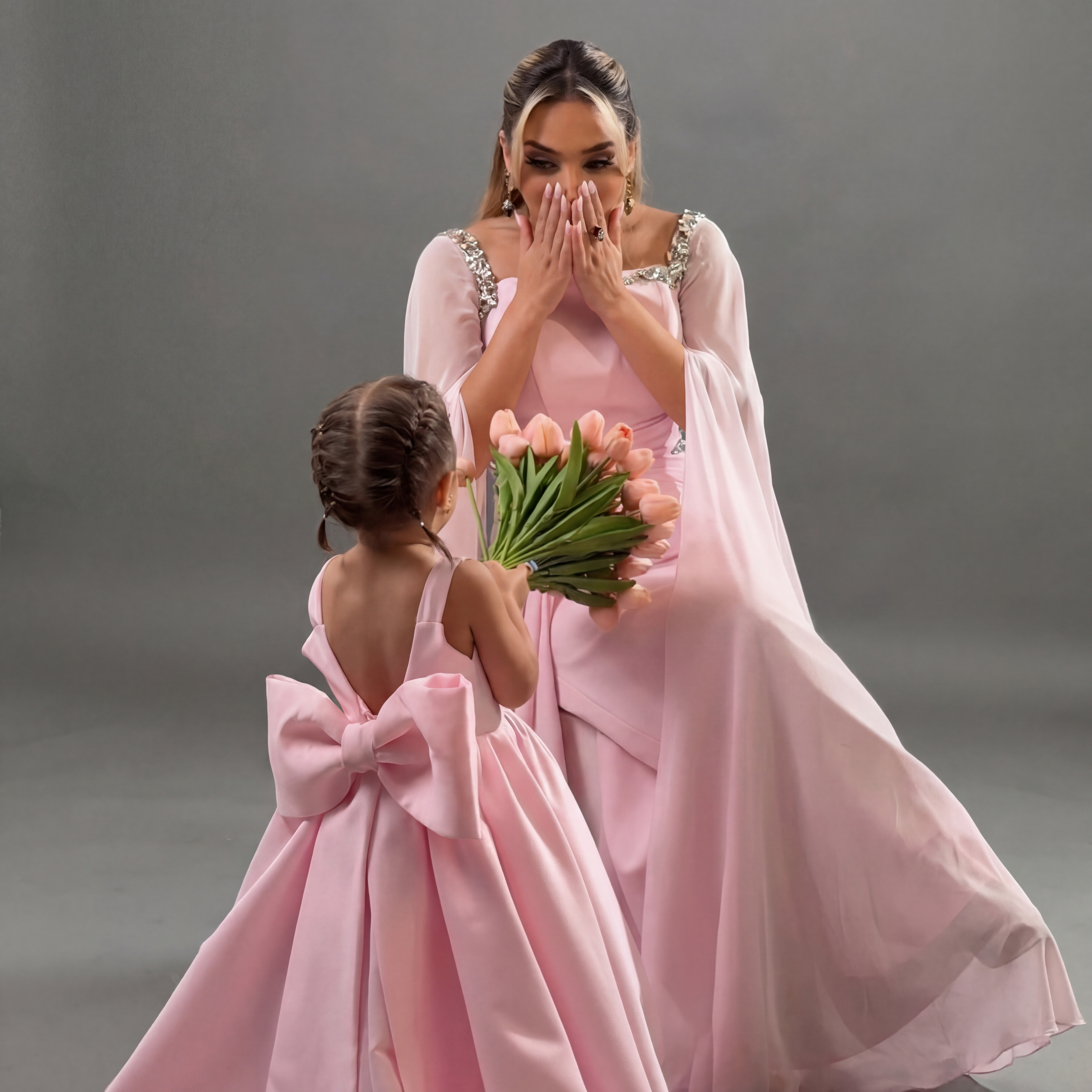 Chiffon Rhinestone Extra-long Sleeve Maxi Dresses - image 3