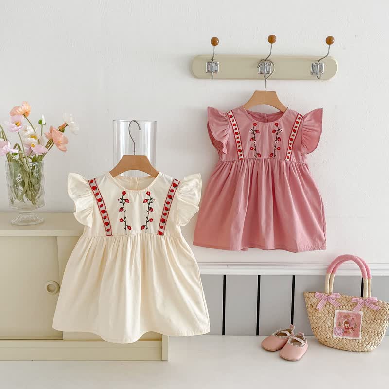 Toddler Embroidered Strawberry Ruffle Sleeves Dress - image 4
