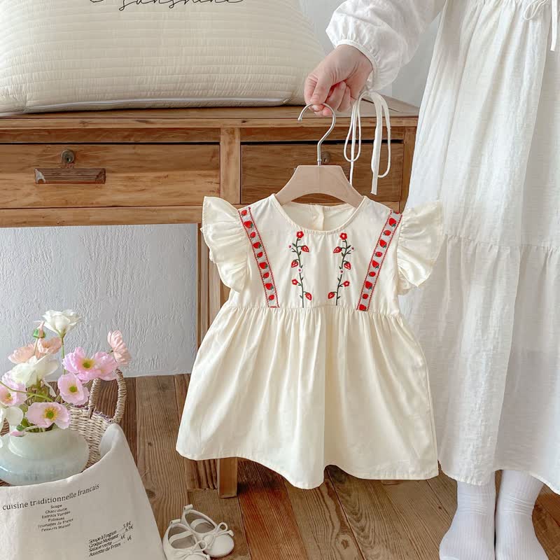 Toddler Embroidered Strawberry Ruffle Sleeves Dress - image 25