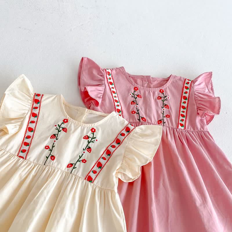 Toddler Embroidered Strawberry Ruffle Sleeves Dress - image 9
