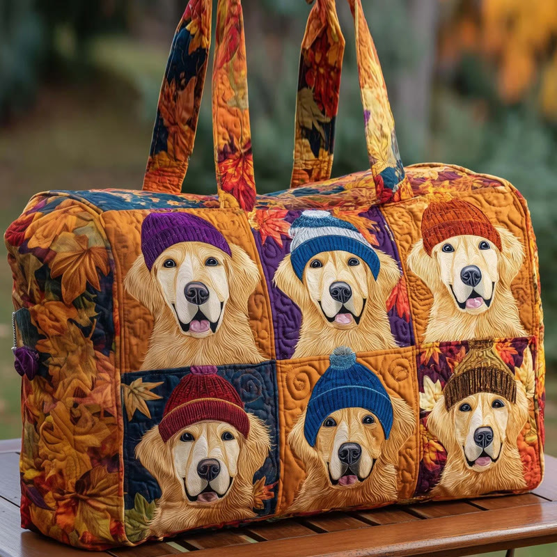 Puppy With Beanie Pattern Print Quilted Duffle Bag - Multicolor - one size - image 1