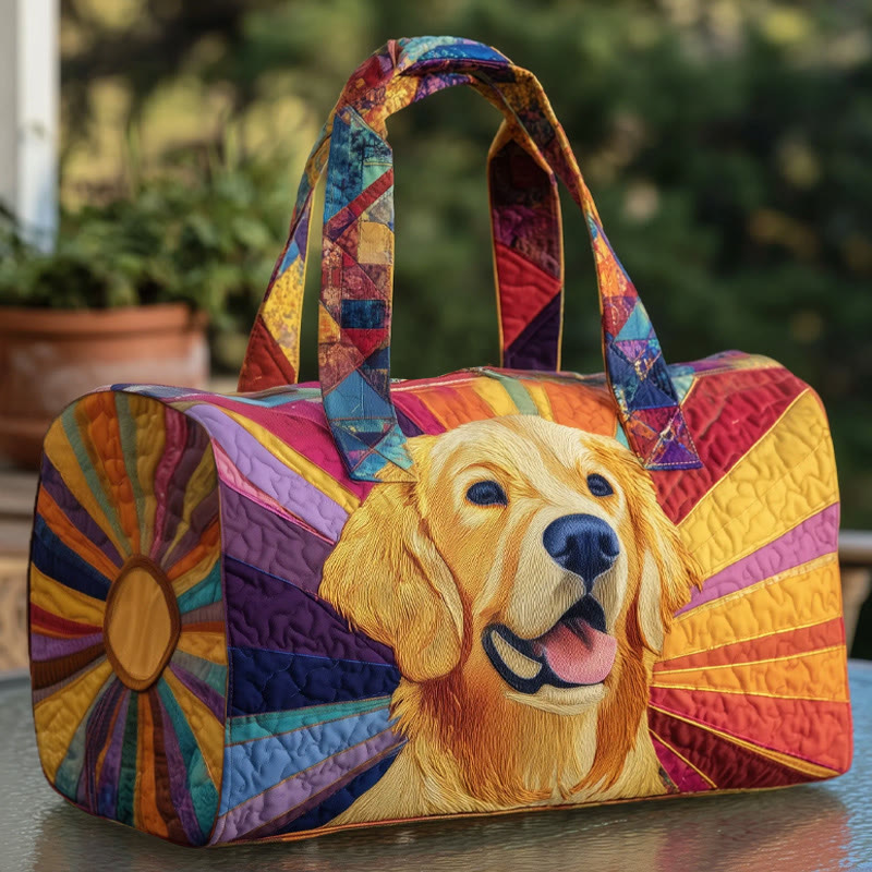 Puppy Sunset Geometry Pattern Print Quilted Duffle Bag - Multicolor - one size - image 1
