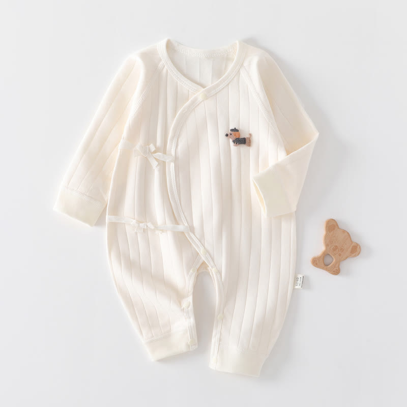 Baby Newborn Puppy Patch Kimono Romper - Beige - 3-6M - image 8
