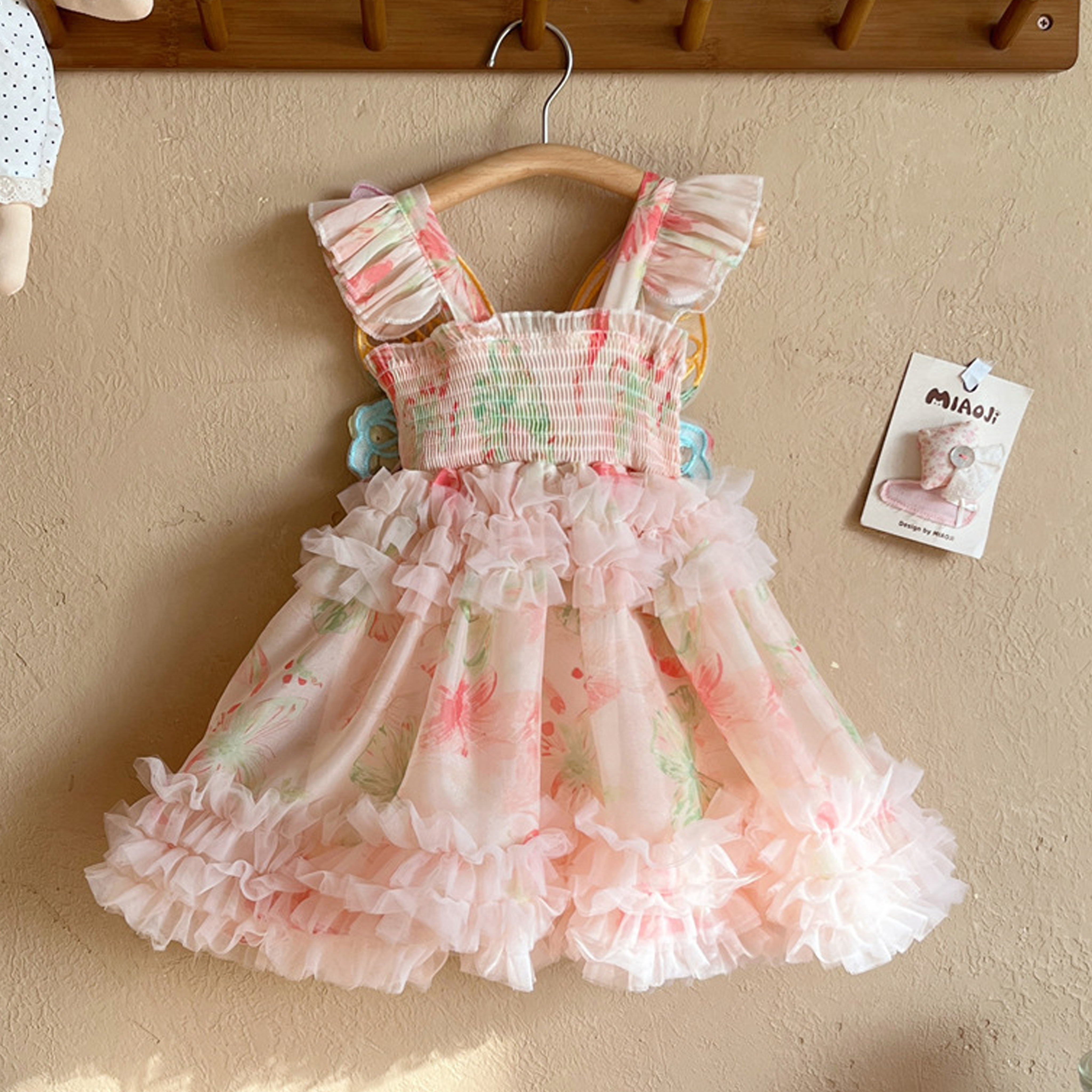 Chemical Fiber Blend Butterfly Sleeveless Midi Dresses - Pink - 5-6Y - image 2