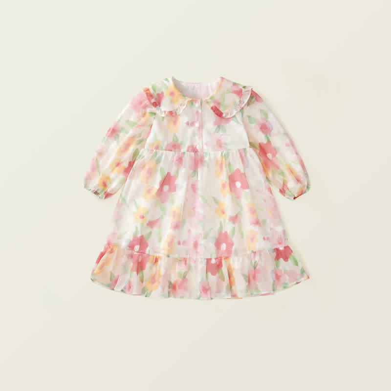 Toddler French Flower Beige Lapels Dress - Beige - 10Y - image 1