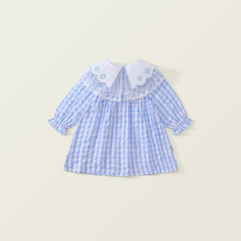Toddler Blue Plaid Flower Lace Lapels Dress - image 3