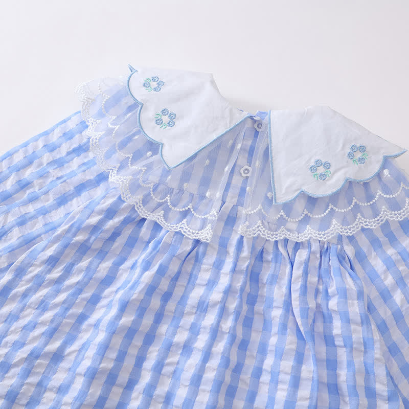 Toddler Blue Plaid Flower Lace Lapels Dress - image 7