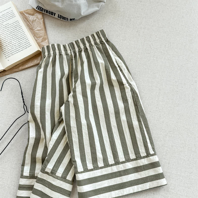 Toddler Girl Striped Simple Loose Pants - Grey - 8Y - image 1