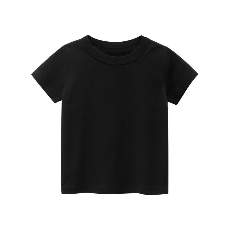 Kid Solid Color Simple T-Shirt - Black - 10Y - image 3
