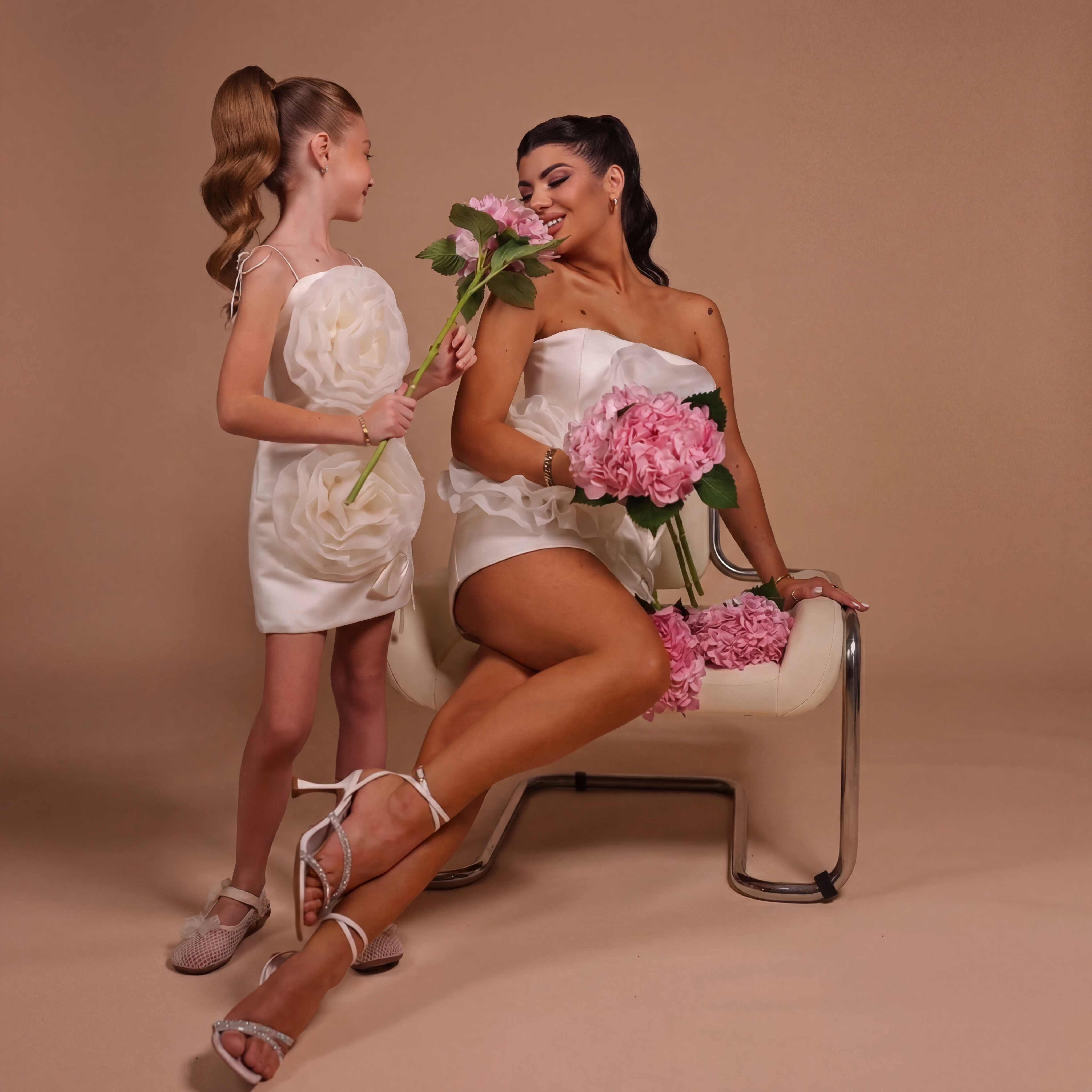 Satin Rosette Sleeveless Short Dresses - image 5