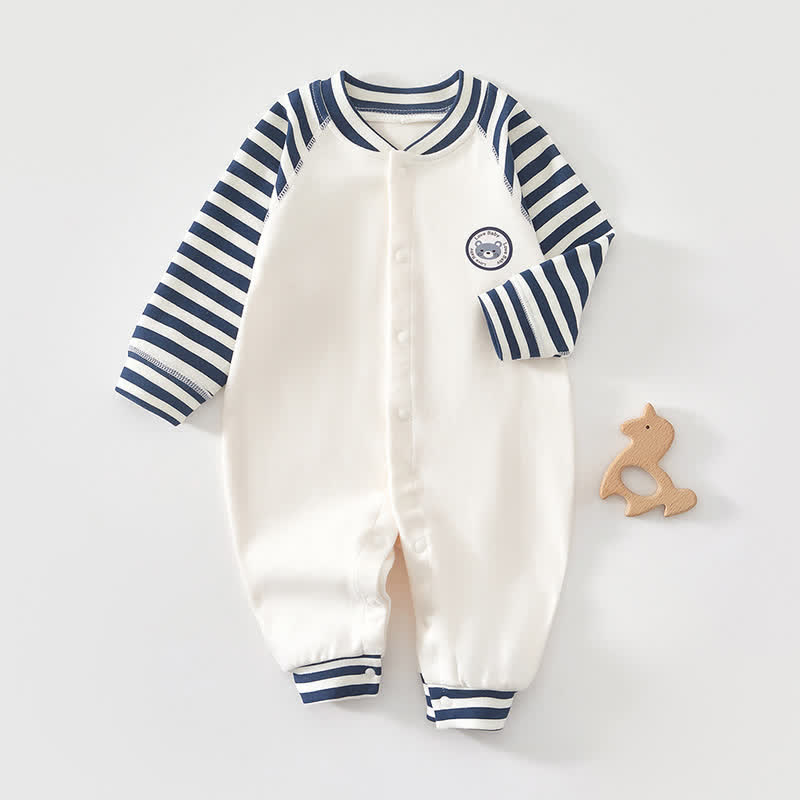 Baby Striped Sleeve Bear Badge Romper - Blue - 2-3T - image 13