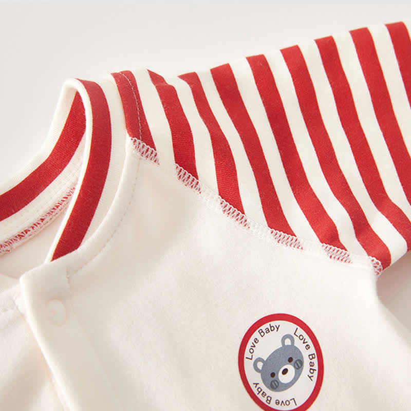 Baby Striped Sleeve Bear Badge Romper - image 3