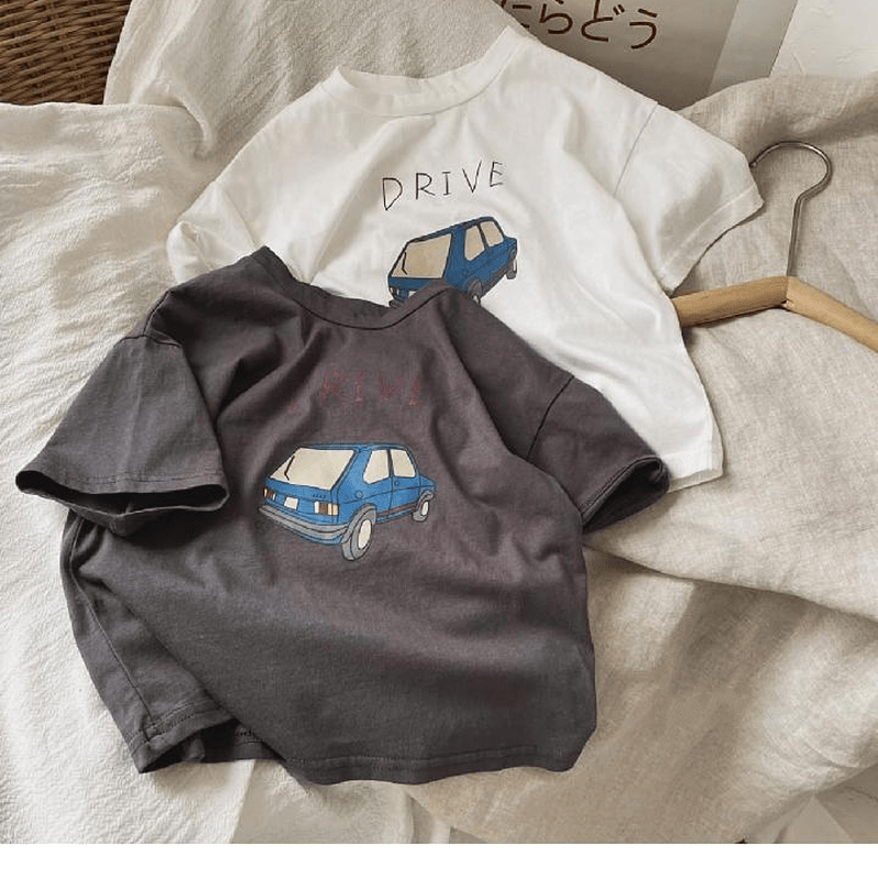 DRIVE Kid Boy Blue Cartoon Car T-Shirt - image 3