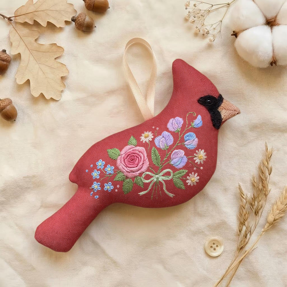 Rubbyoo Bird-shaped Embroidery Kit - Romantic flower pattern | gift for women | Boho home decor - 6 inches hoop kit - image 1