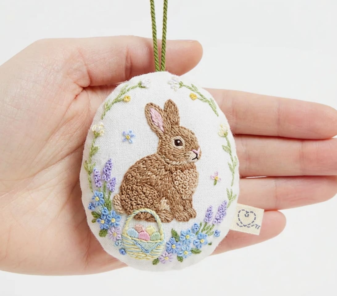 Rubbyoo Easter Egg Embroidery Kit - Cute Rabbit | Design Hanging Decoration |  Easter Home Decorations - 4 inches hoop kit - image 1