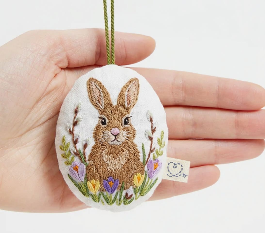 Rubbyoo Easter Egg Embroidery Kit -  Flowers And Rabbits | Easter Bunny Hanging |  Mother's Day Gift - 4 inches hoop kit - image 1