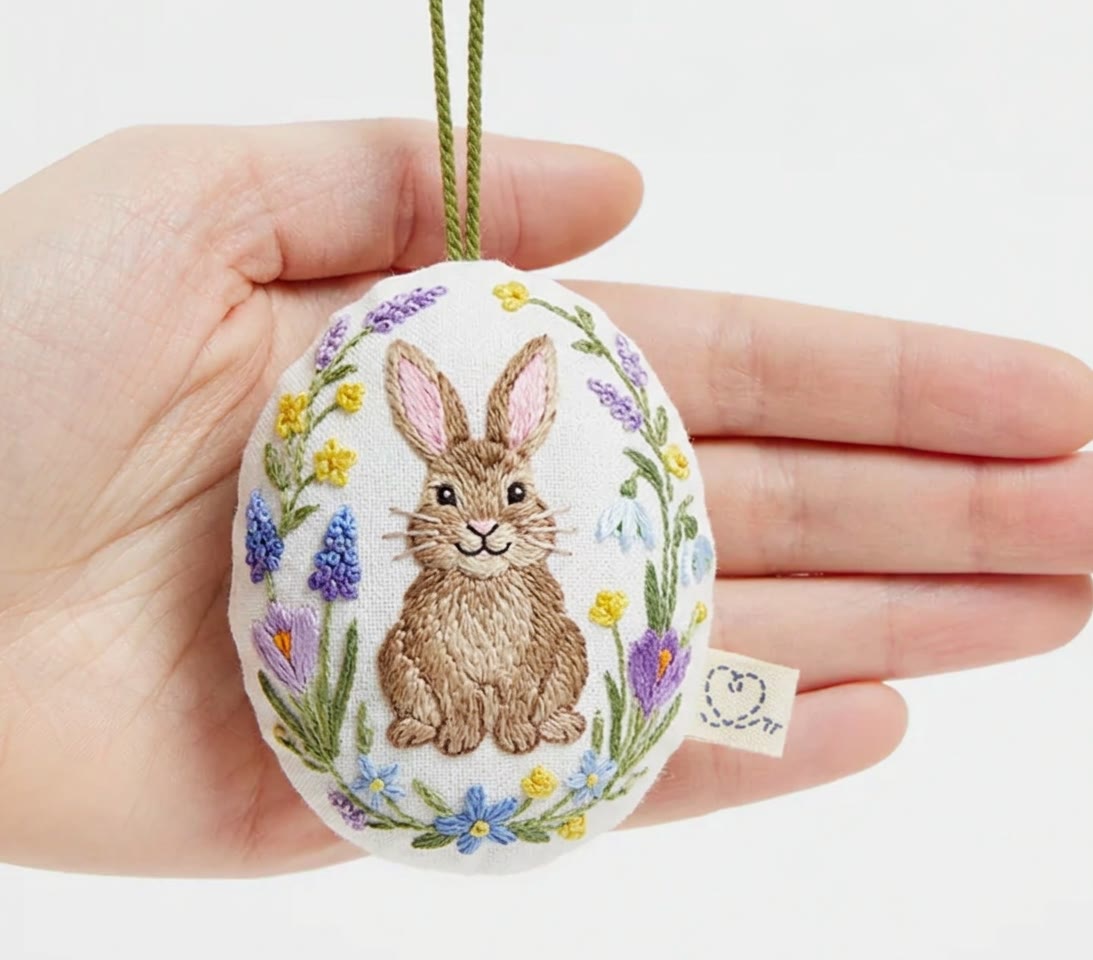 Rubbyoo Easter Egg Embroidery Kit -  Smiley Bunny | Childlike Hanging Ornament |  Mother's Day Gift - 4 inches hoop kit - image 1