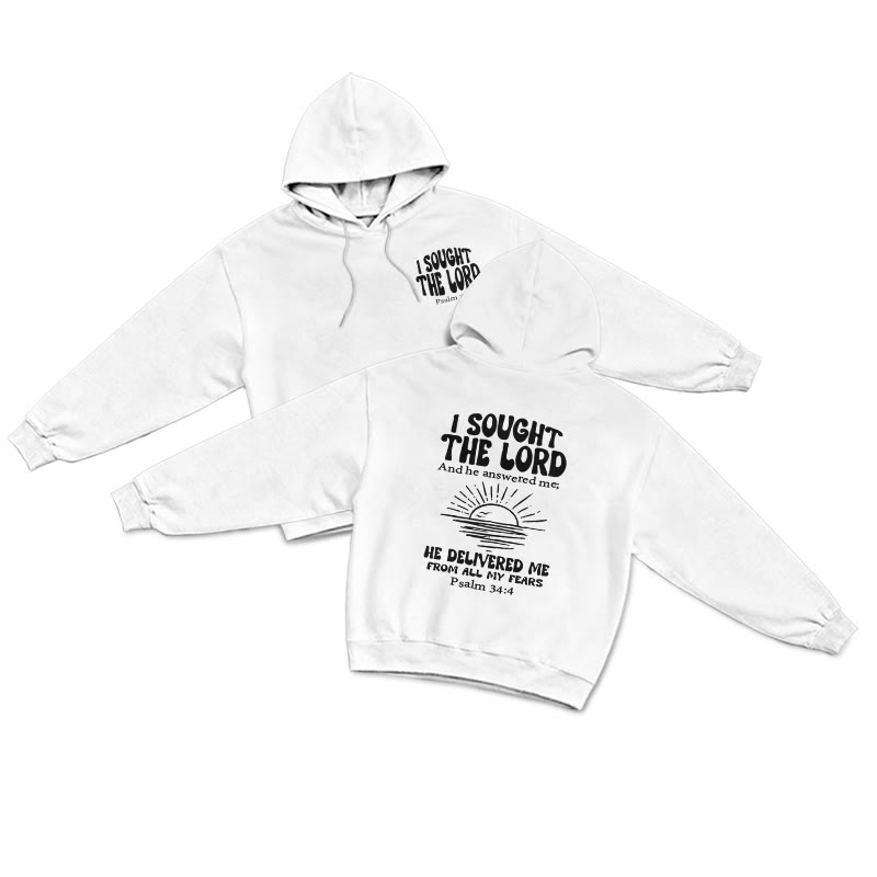 I Sought The Lord And He Answered Me He Delivered Me From All My Fears Print Hoodie - White - US16-18(2XL) - image 2
