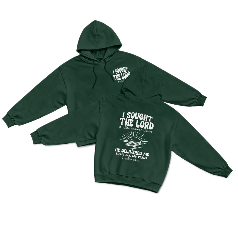 I Sought The Lord And He Answered Me He Delivered Me From All My Fears Print Hoodie - Dark Green - US16-18(2XL) - image 6