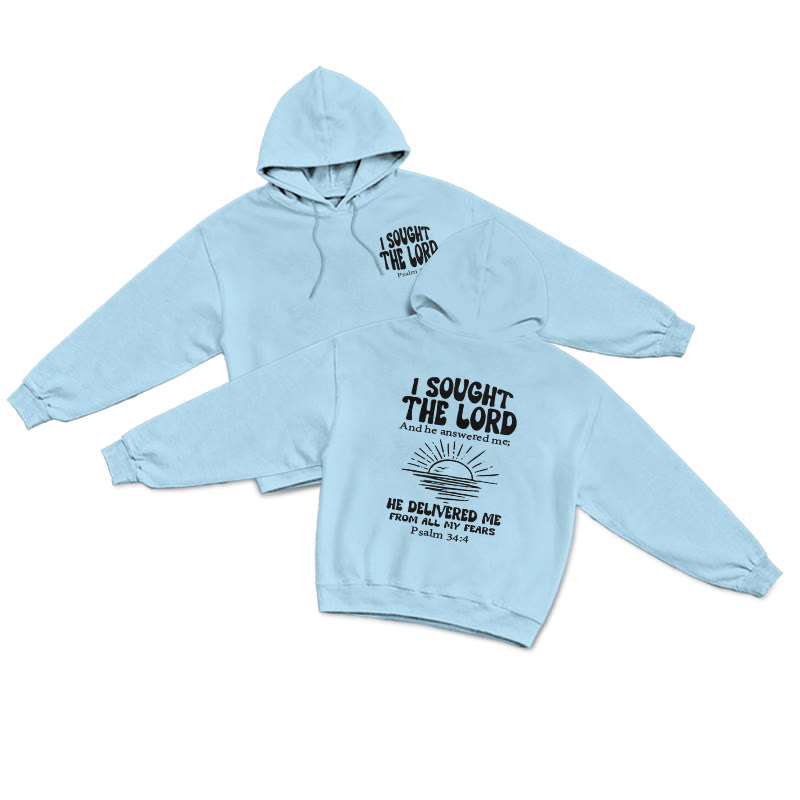 I Sought The Lord And He Answered Me He Delivered Me From All My Fears Print Hoodie - Blue - US16-18(2XL) - image 7