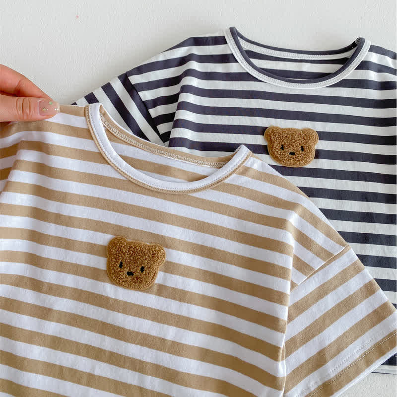 Baby Bear Patch Striped Loose T-shirt - image 1