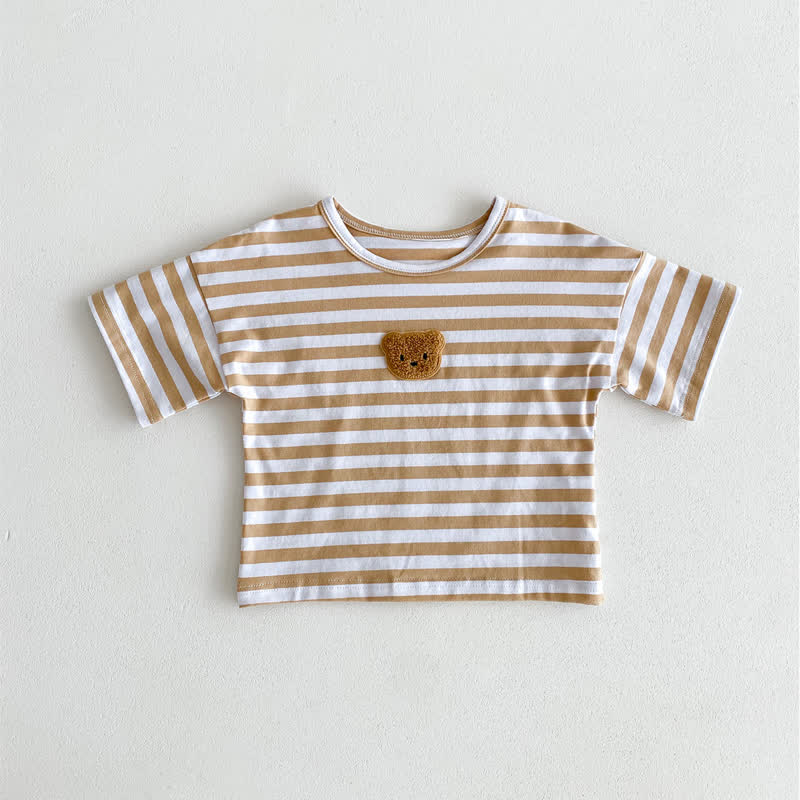 Baby Bear Patch Striped Loose T-shirt - Khaki - 2-3T - image 9