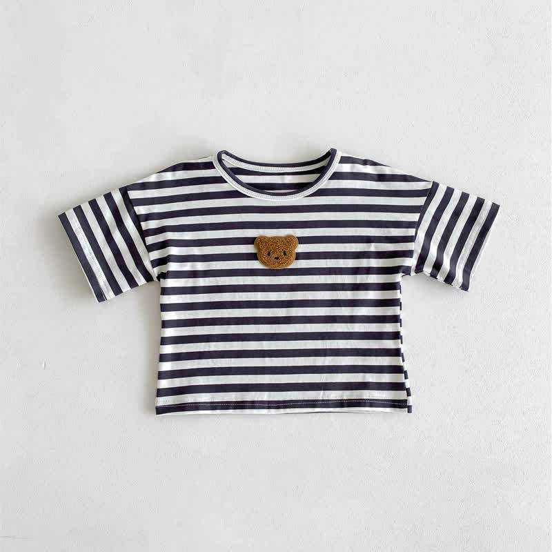 Baby Bear Patch Striped Loose T-shirt - Black - 2-3T - image 5