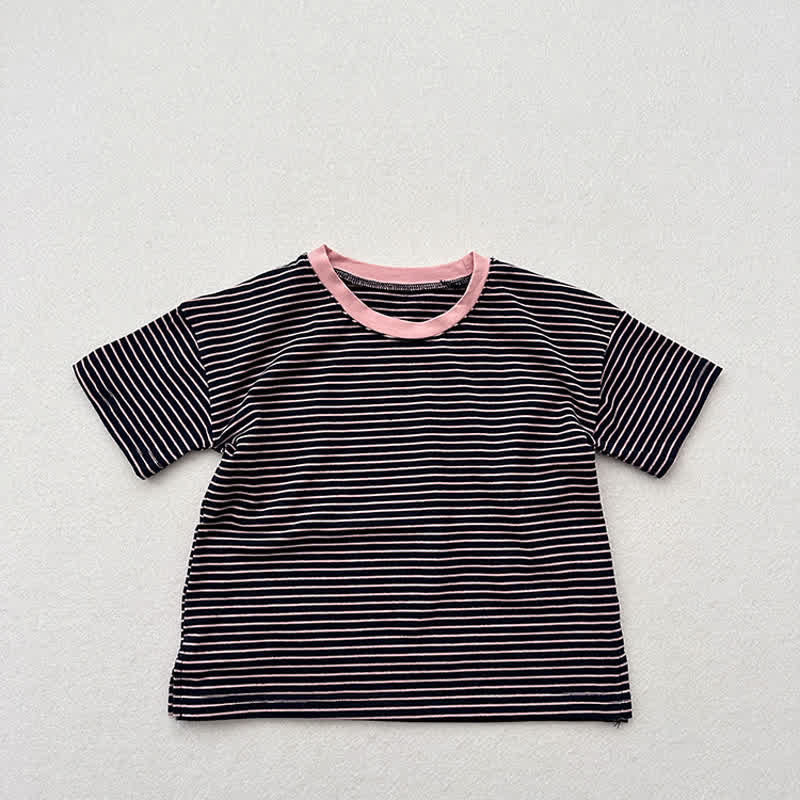 Toddler Stripe Contrast Neckline T-Shirt - Black - 8Y - image 7