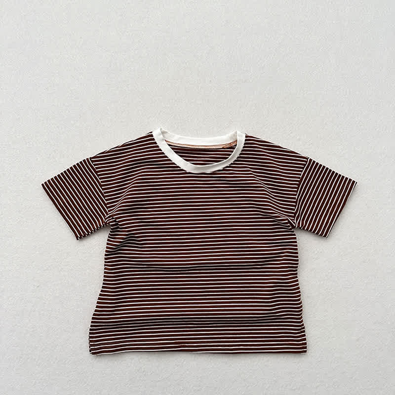 Toddler Stripe Contrast Neckline T-Shirt - Brown - 8Y - image 9