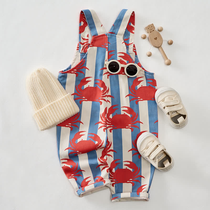 Baby Toddler Crab Blue Striped Overalls - image 3