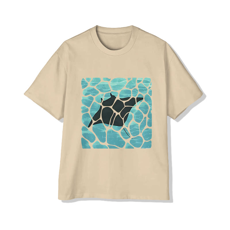 Unisex Ocean Manta Ray Print Short Sleeved Crew Neck T-shirt - Apricot - 2XL - image 4