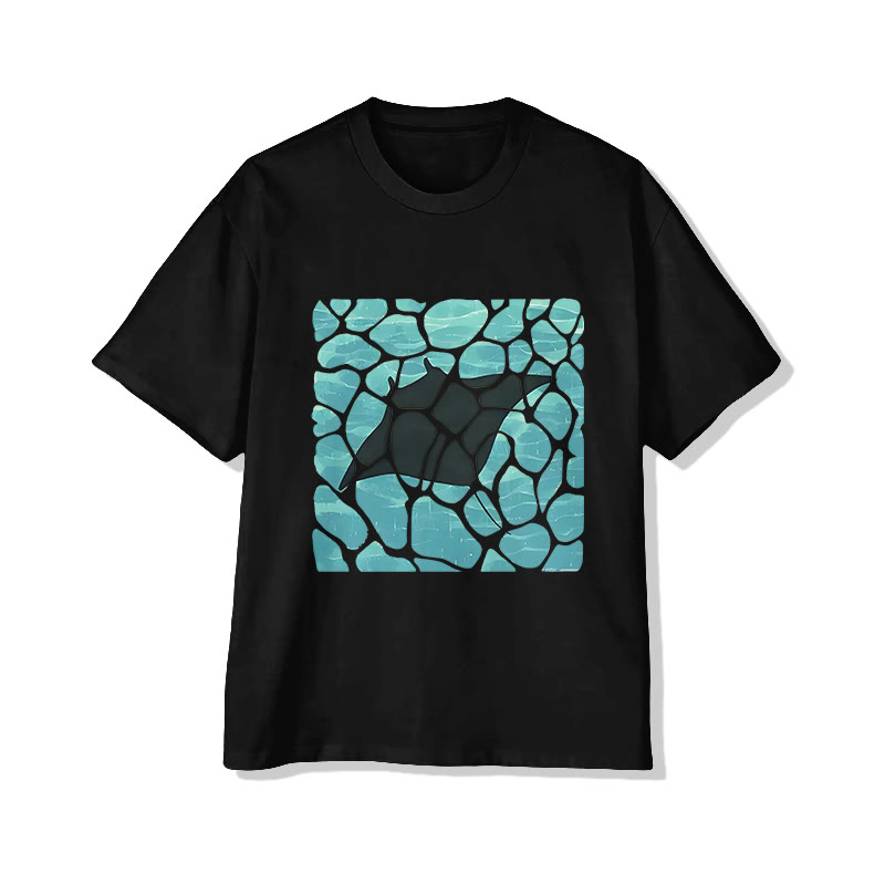 Unisex Ocean Manta Ray Print Short Sleeved Crew Neck T-shirt - Black - 2XL - image 3