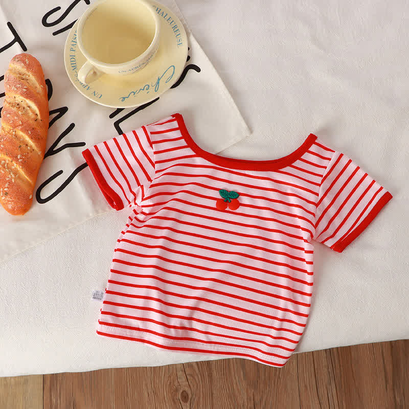 Toddler Girl Square Neck Striped T-Shirt - Red Striped - 8Y - image 3