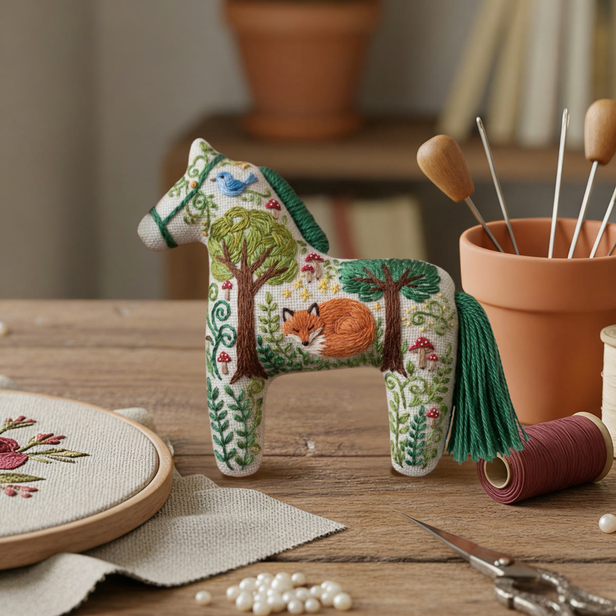 Rubbyoo Dala Horse Embroidery Kit - Bird And Fox | Nature Lover Gift | Fairy-tale Home Decor  - image 5