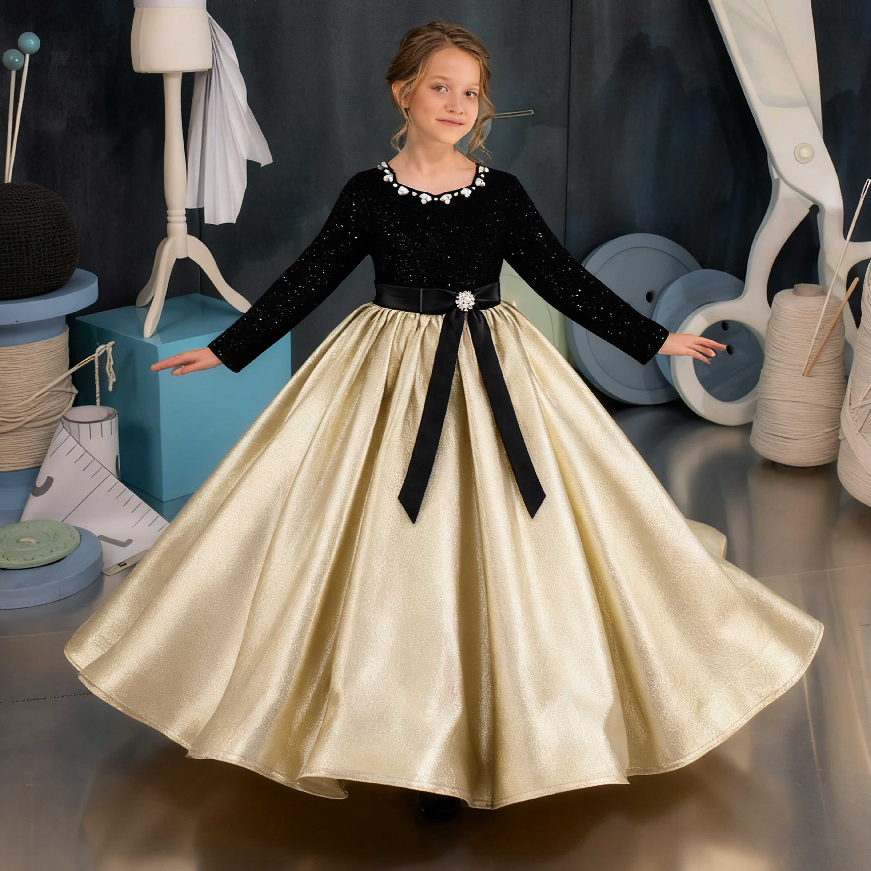 Velvet Split Joint Long Sleeves Maxi Dresses - image 1