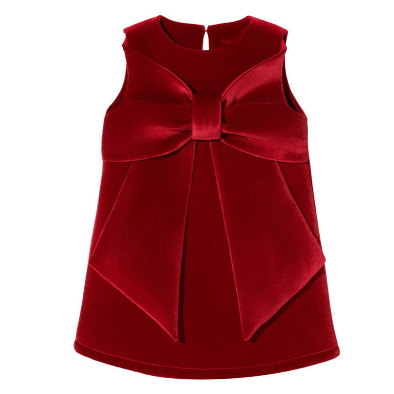 Toddler Big Bow Velvet Red Dress - Red - 8Y - image 1
