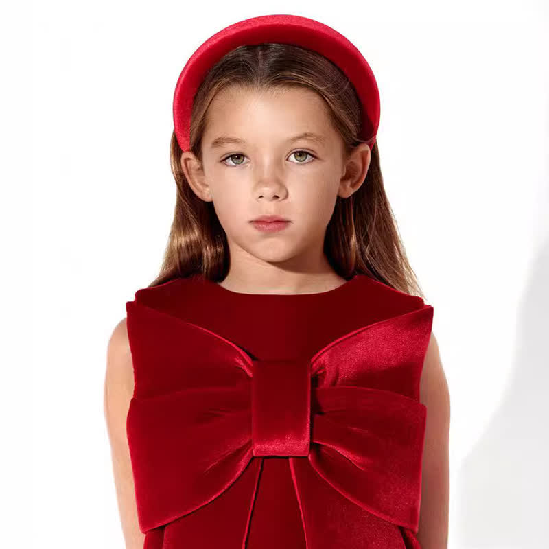 Toddler Big Bow Velvet Red Dress - image 3