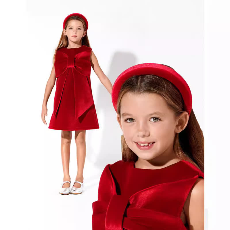 Toddler Big Bow Velvet Red Dress - image 4