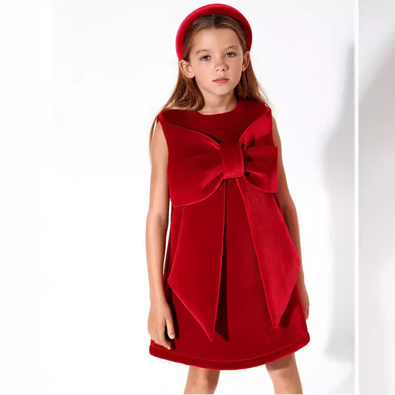 Toddler Big Bow Velvet Red Dress - image 2