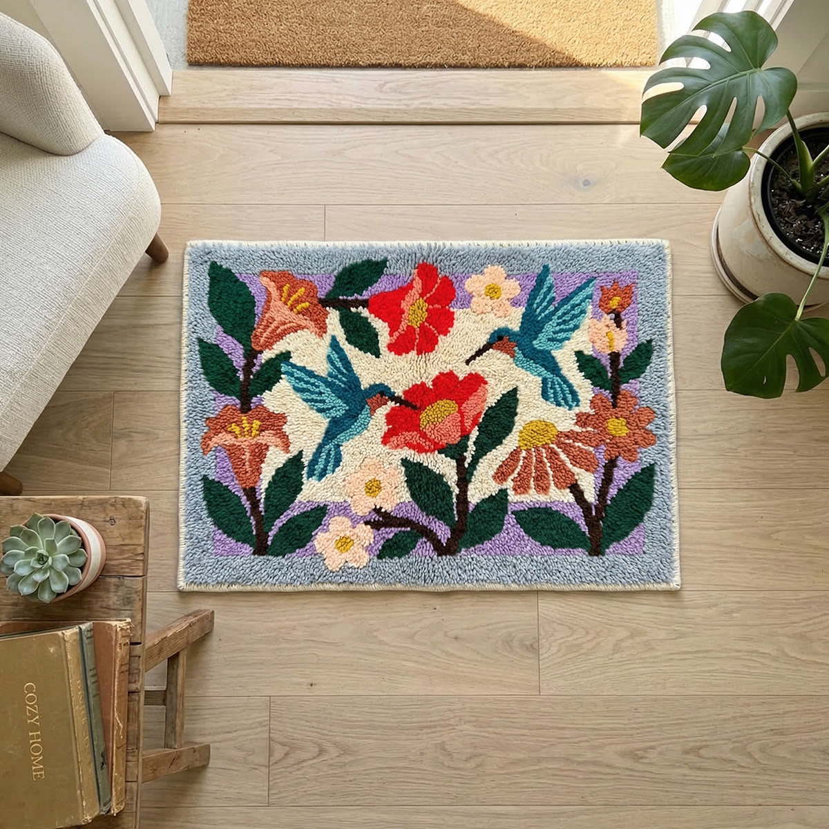 Rubbyoo Latch Hook Rug Kit - Floral Bird | Carpet For Living Room | Unique Handmade Art  - image 5