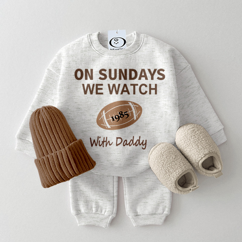 On Sundays We Watch Rugby 2-Piece Set - Light Grey - 2-3T - image 2