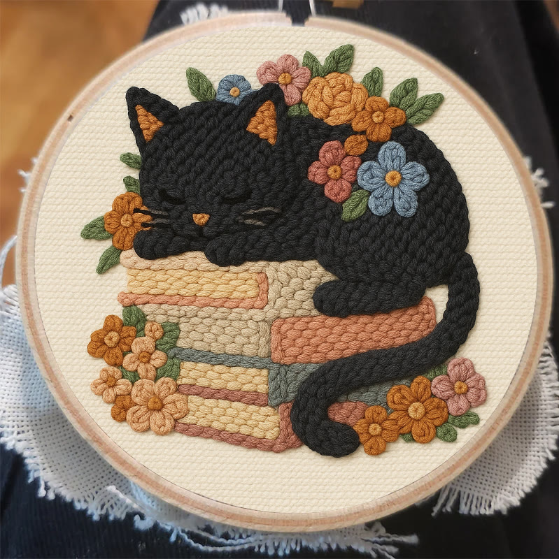 Sleeping Cat Punch Needle Kit - Helloween Decorative Craft | Diy Animal Artwork - image 7